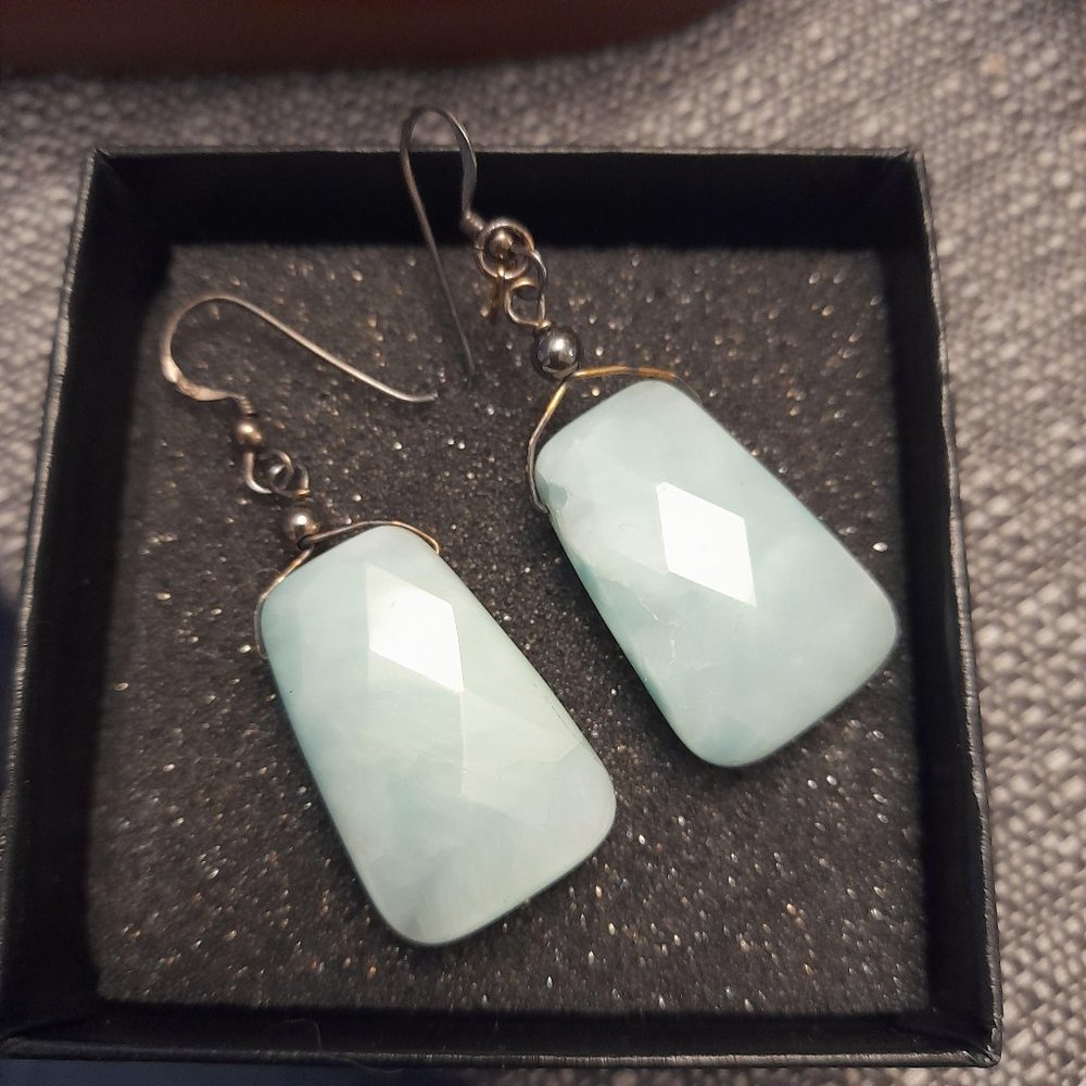 Pair of Aqua Chalcedony and Silver earrings from Sigal